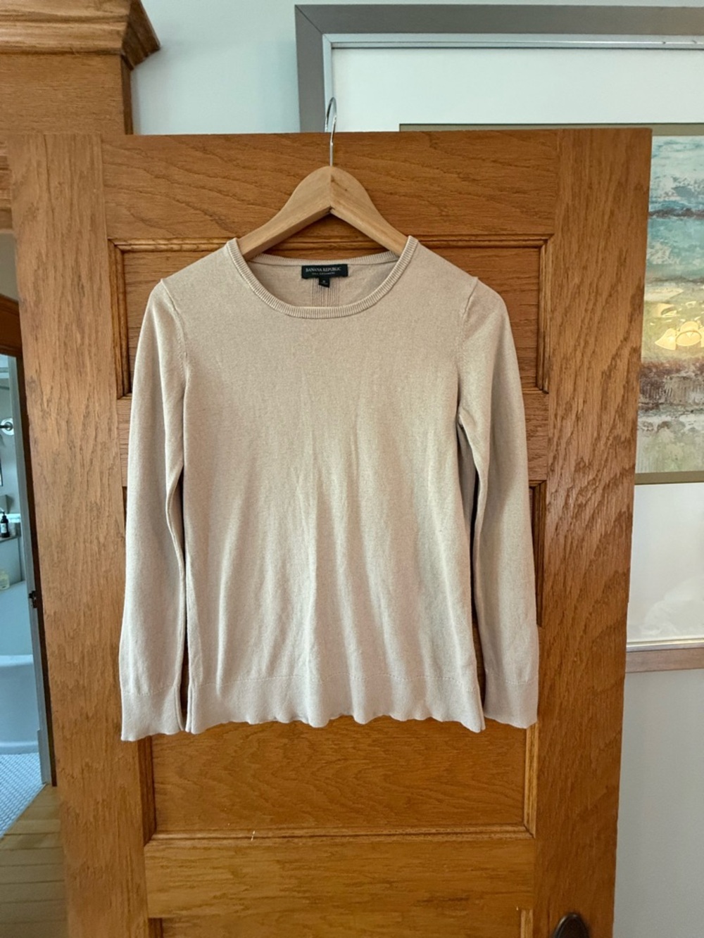 Banana Republic Beige Scoop-Neck Lightweight Crew Sweater, Beige, Silk Cashmere